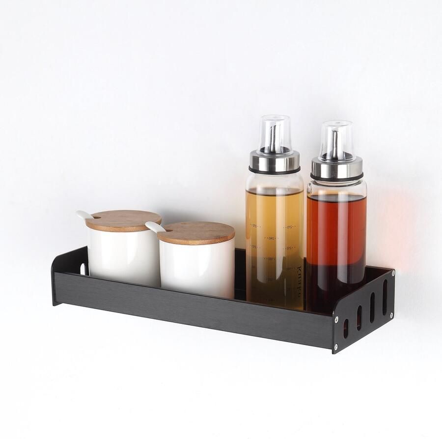 Cgoods rek zonder boren 40CM wandrek kruidenrek ophangbaar keukenrek aanrecht organiser zwart