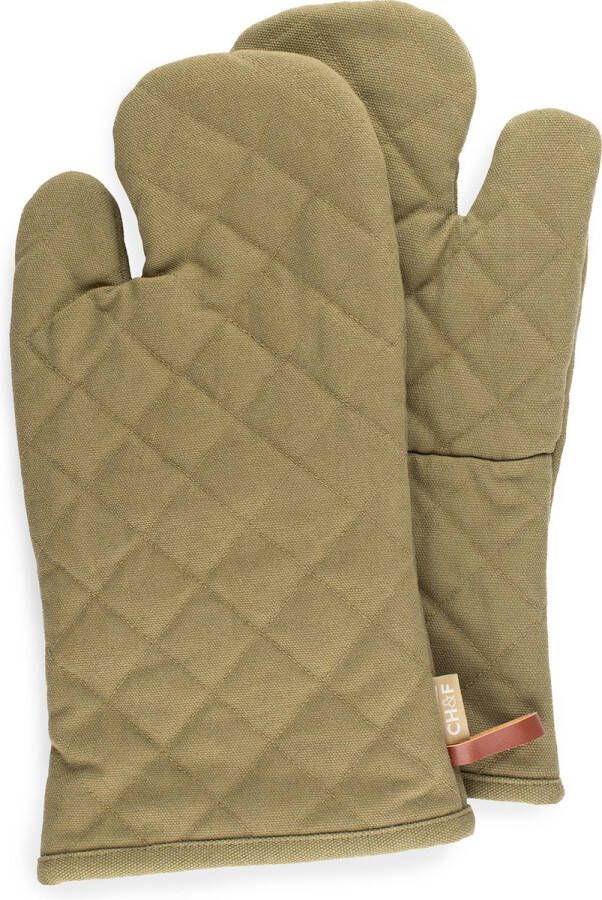 CH&F Ovenwanten 2 stuks 100% katoen BBQ Oregano Ovenhandschoenen Groen 18x35cm