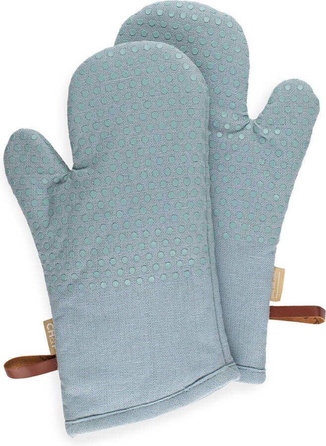 CH&F Ovenwanten 2 stuks 100% katoen Siliconen Dots Dove Ovenhandschoenen Lichtgrijs 18x33cm