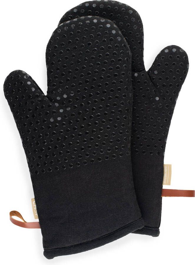 CH&F Ovenwanten 2 stuks 100% katoen Siliconen Dots Licorice Ovenhandschoenen Zwart 18x33cm