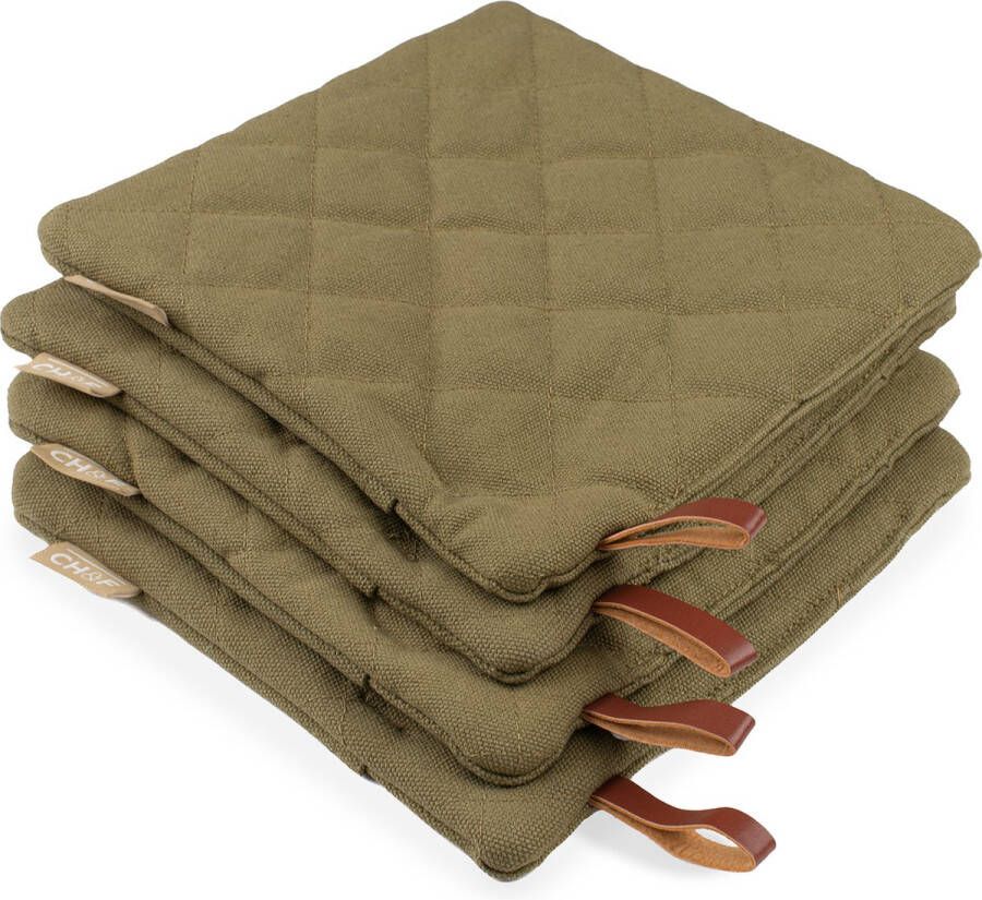 CH&F Pannenlap met Pocket 4 stuks 100% katoen BBQ Oregano Pannenlappen Groen 20x20 cm
