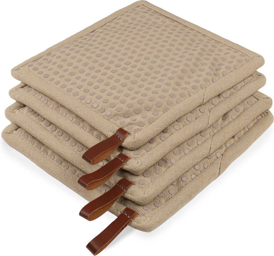 CH&F Pannenlap met Pocket 4 stuks Siliconen Dots Canyon Pannenlap Beige 20x20cm