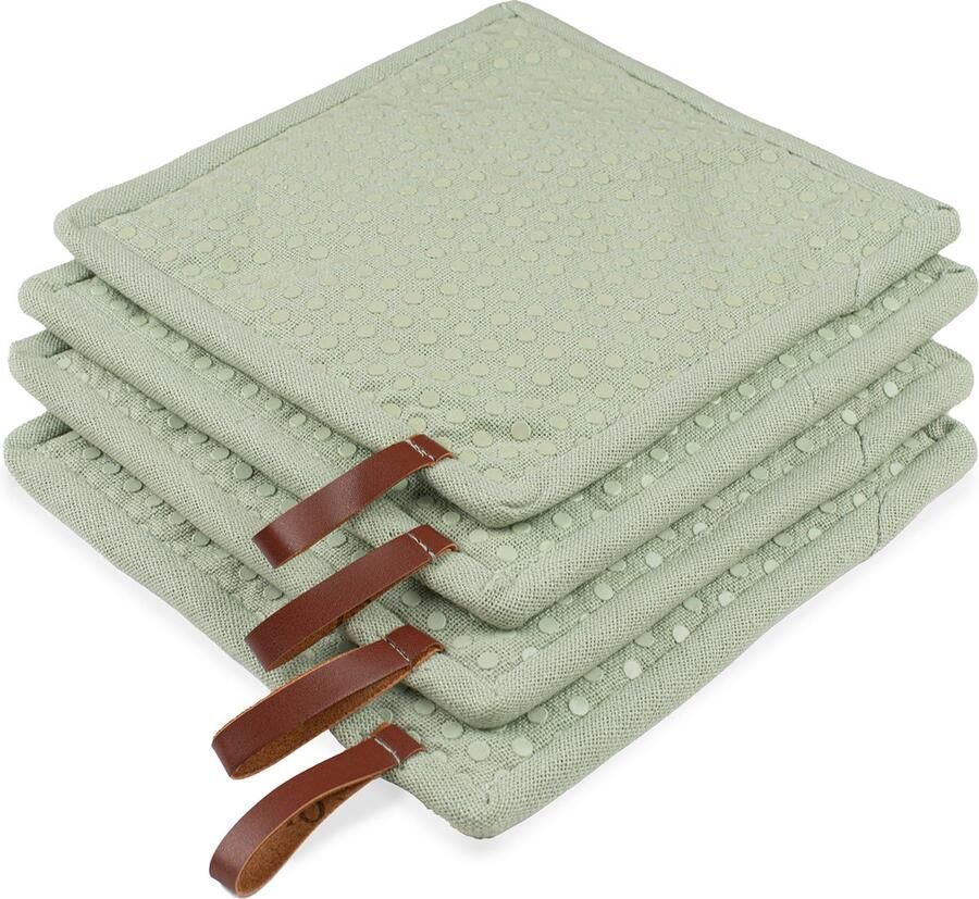 CH&F Pannenlap met Pocket 4 stuks Siliconen Dots Celadon Pannenlap Groen 20x20cm