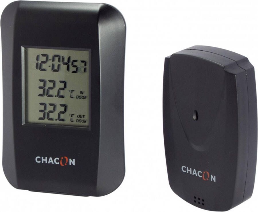 Chacon Draadloze Thermometer Binnen en Buiten Weerstation Zwart