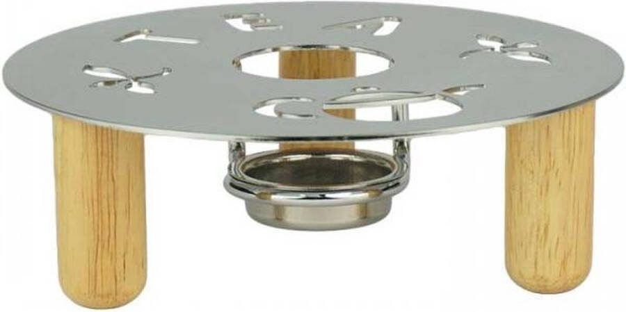 ChaCult Theelicht van hout en RVS Thee warmhouder Rechaud Diameter 17 cm