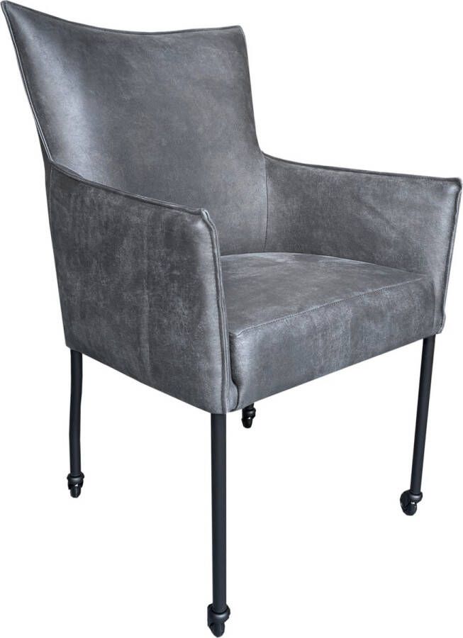 Livingfurn Eetkamerstoel 'Valerie' Rodeo met wieltjes kleur Antraciet