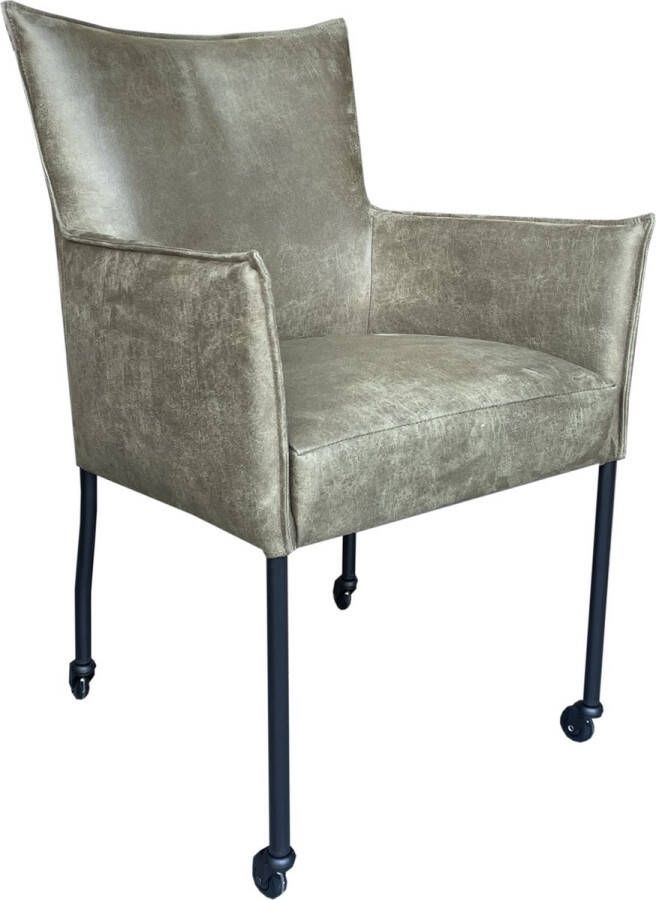 Livingfurn Eetkamerstoel 'Valerie' Rodeo met wieltjes kleur Groen