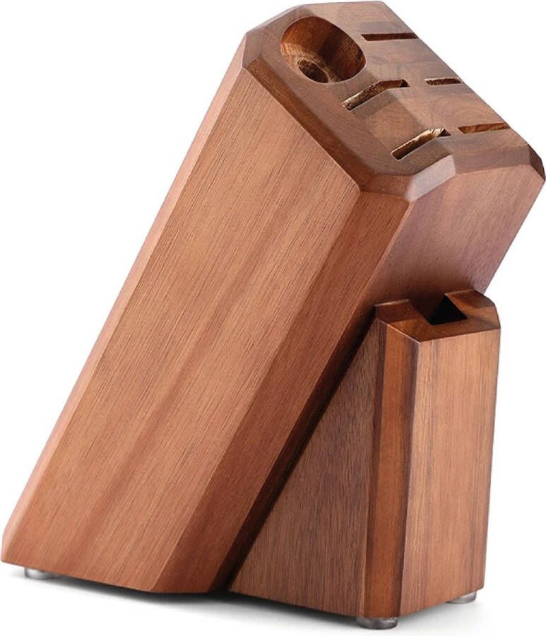 ChairUp Luxe Messenblok – Houten Messenhouder – Acaciahout – Voor 5 Messen Keukenschaar en Slijpstaaf
