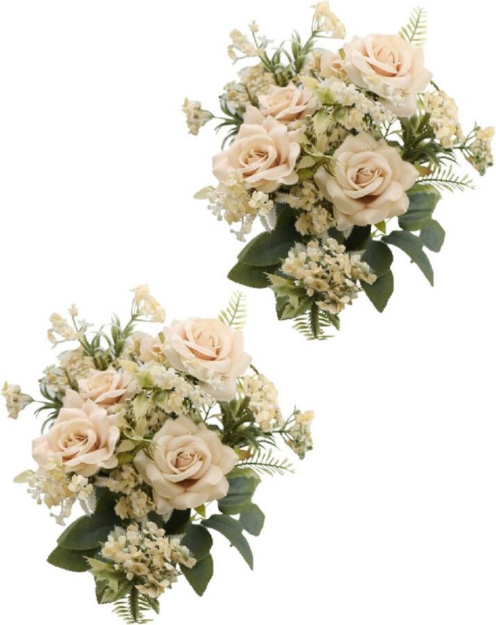 CHAKS Bruidsboeket rozen kunstbloemen 2x ivoor zalm kleurig H41 cm