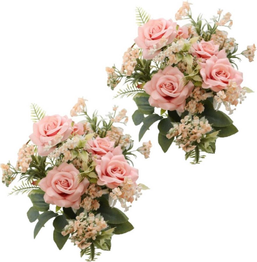 CHAKS Bruidsboeket rozen kunstbloemen 2x licht roze H41 cm