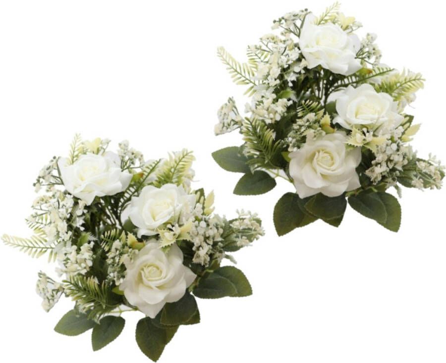 CHAKS Bruidsboeket rozen kunstbloemen 2x wit H41 cm