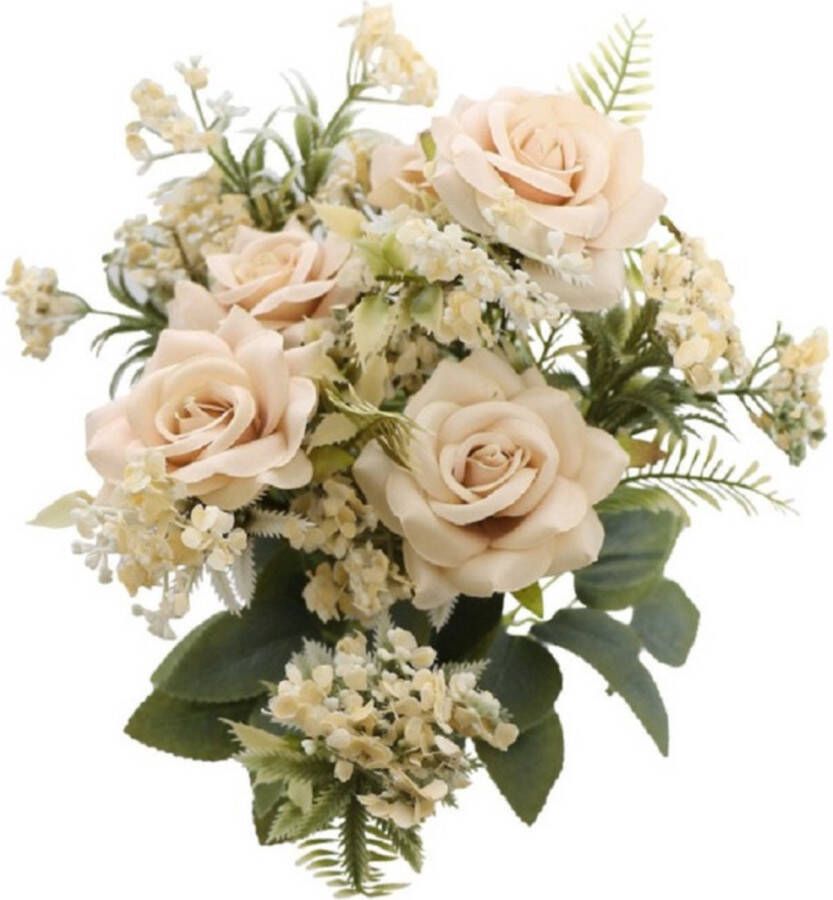 CHAKS Bruidsboeket rozen kunstbloemen ivoor zalm kleurig H41 cm