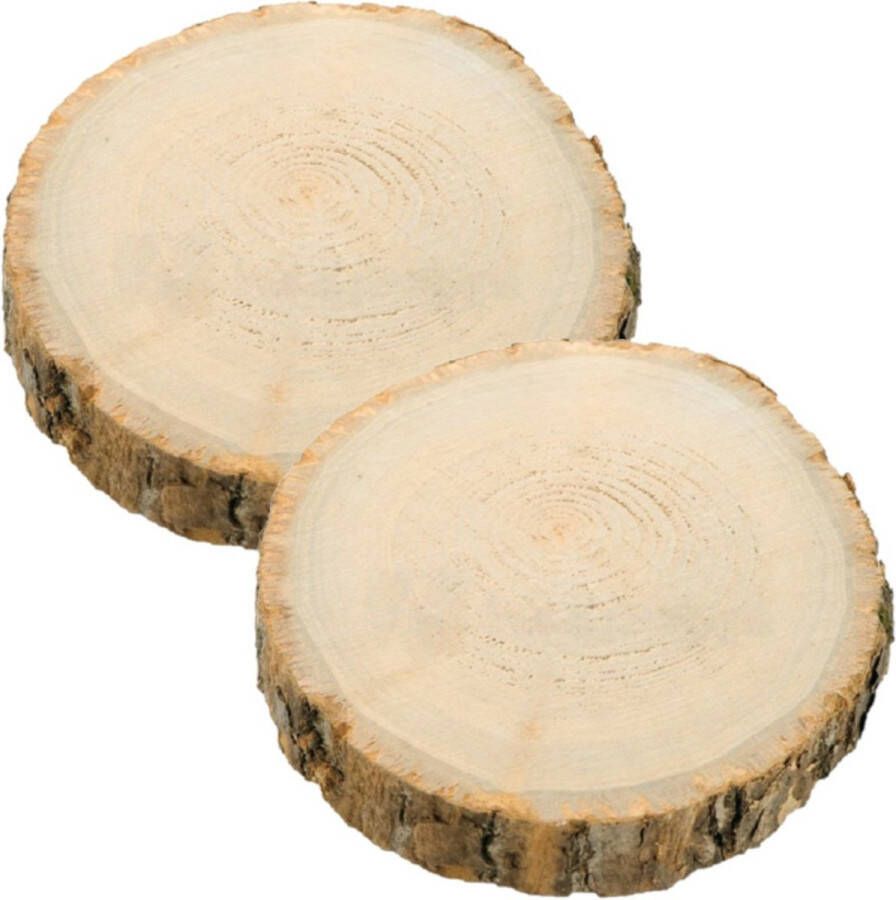 CHAKS Decoratie boomschijf met schors 2x hout D17 x H2 cm rond Onderborden kaarsenplateaus