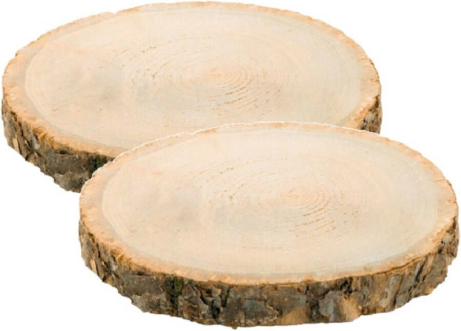 CHAKS Decoratie boomschijf met schors 2x hout D24 x H2 cm rond Onderborden kaarsenplateaus