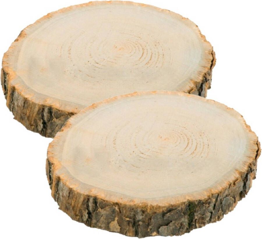 CHAKS Decoratie boomschijf met schors 2x hout D26 x H4 cm rond Onderborden kaarsenplateaus