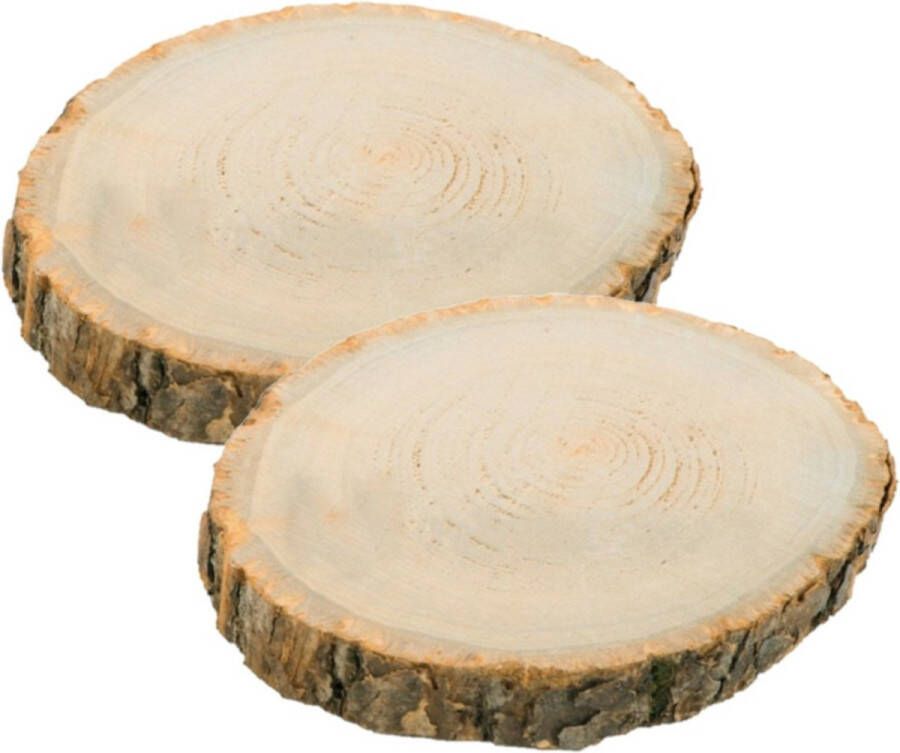 CHAKS Decoratie boomschijf met schors 2x hout D30 x H2 cm rond Onderborden kaarsenplateaus