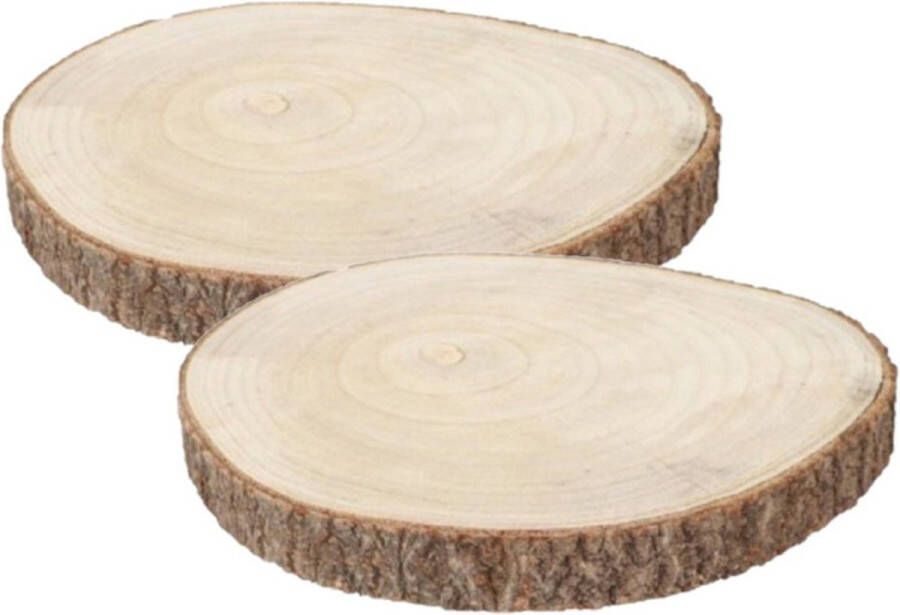 CHAKS Decoratie boomschijf met schors 2x hout D34 x H4 cm rond Onderborden kaarsenplateaus