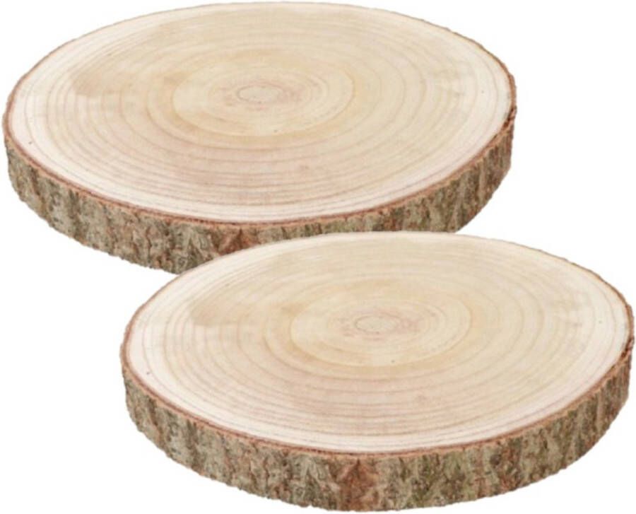 CHAKS Decoratie boomschijf met schors 2x hout D38 x H4 cm rond Onderborden kaarsenplateaus