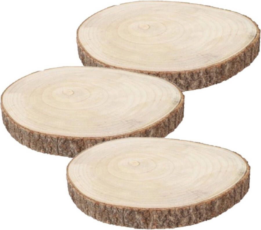 CHAKS Decoratie boomschijf met schors 3x hout D34 x H4 cm rond Onderborden kaarsenplateaus