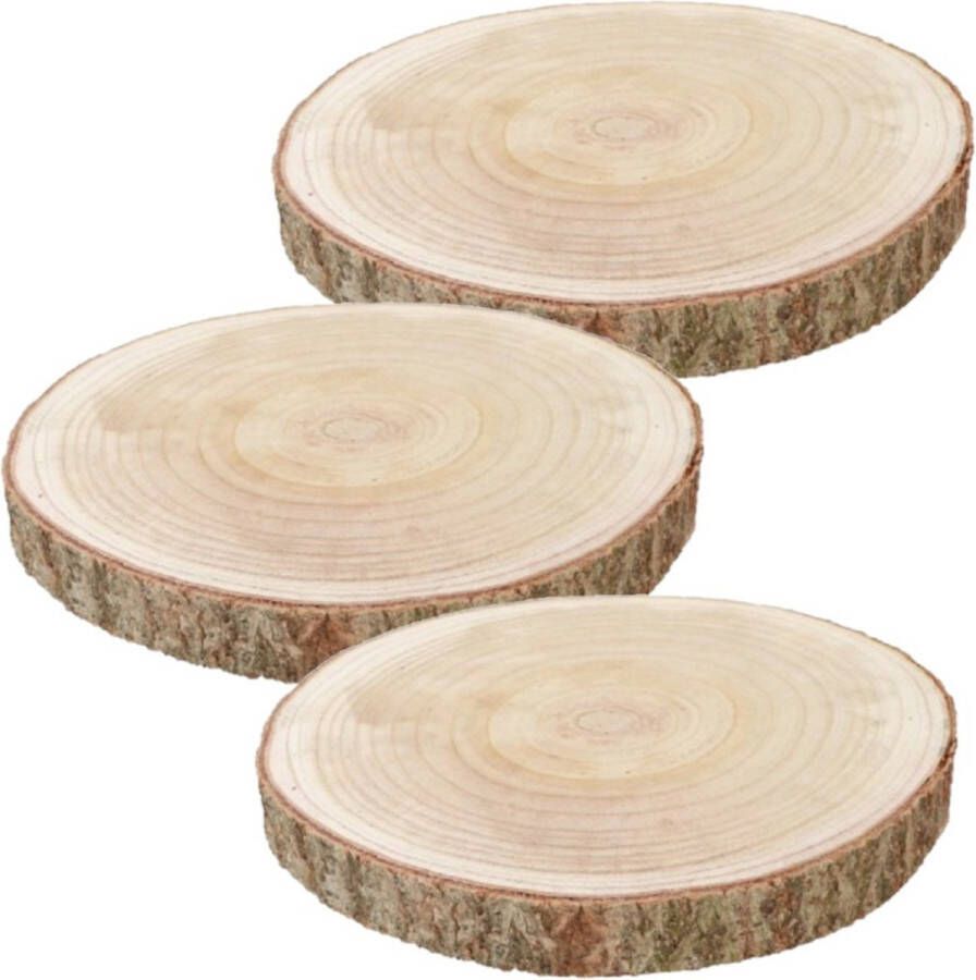 CHAKS Decoratie boomschijf met schors 3x hout D38 x H4 cm rond Onderborden kaarsenplateaus