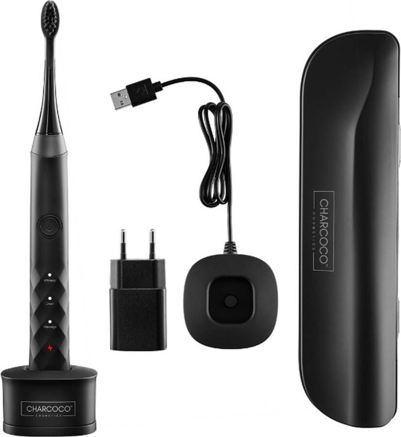 CHARCOCO COSMETICS Char-sonic Elektrische Tandenborstel incl. Tandenborstelhouder High Design Deep Clean Gebits Reiniger Charcoal Borstel Wittere Tanden Sonic Technologie Aanbevolen door tandartsen Klinisch bewezen