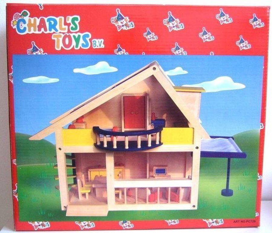 Charl's Toys Poppenhuis met balkon en meubels Charl's Design Toys