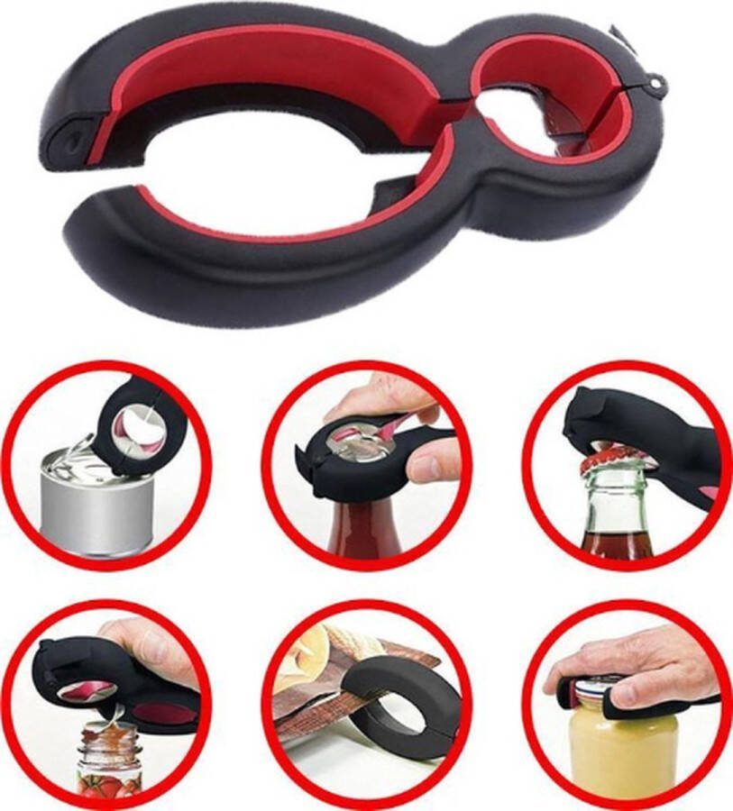 Cheapass Multifunctionele Opener Fles Opener Bier Opener Pot opener Deksel opener Blik opener 6 in 1 Blikopener Ouderen opener Zwart rood