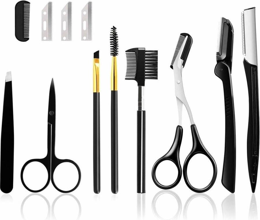 Cheaperito 11-delige Wenkbrauw & Wimper Verzorging Set I Wenkbrauwset I Wimperset I Met o.a. Rrimmer Tweezer Pincet Borstels Schaartjes Scheermesjes Epilator