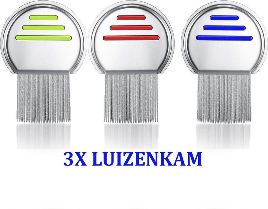 Cheaperito Set van 3 Luizenkammen I Luizenborstel I Vlooienkam I Neten Kam I Stofkam I Luizen Verwijderaar I RVS I Groen Blauw & Rood