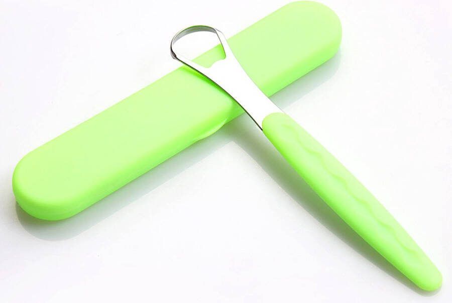 Cheaperito Luxe Tongschraper met Case I RVS Tongschrapers I Hygiënische Tongreinigers I Antislip Siliconen Grip I Groen