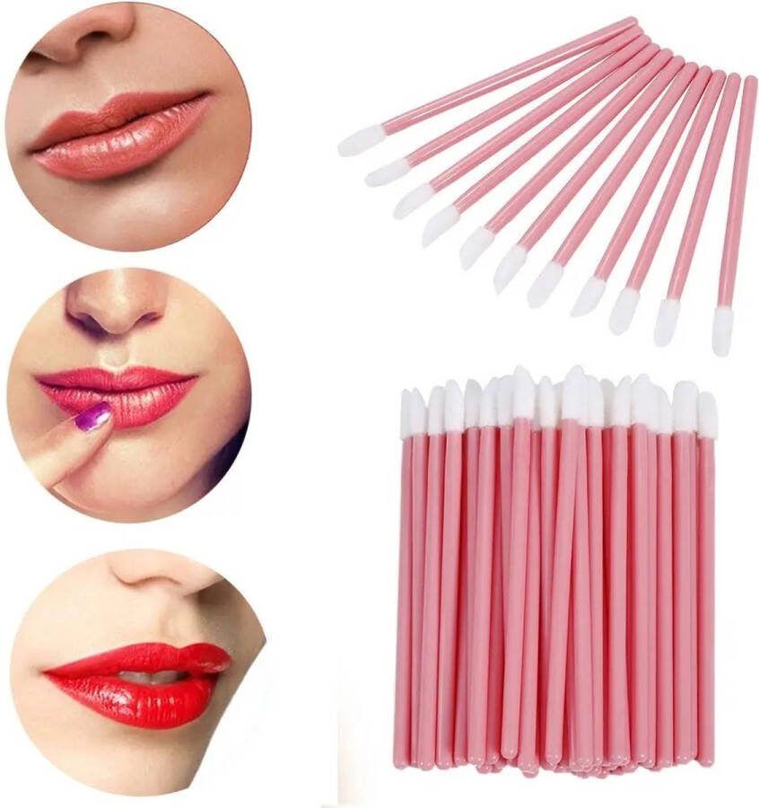 Cheaperito Set Van 50 Wegwerp Lipgloss Oogschaduw Borsteltjes I Lipgloss Applicator I Lippenstift Toverstokken I Pluisvrij I Roze