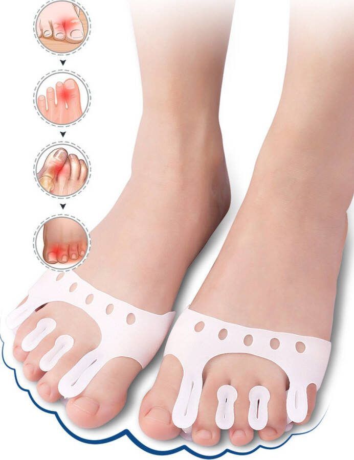 Cheaperito Siliconen Teencorrector 5 Gaats I Teenspreider I Hallux Valgus I Teen Recht Maken I Schok Absorberend I Met Gaten I Wit I 1 Paar