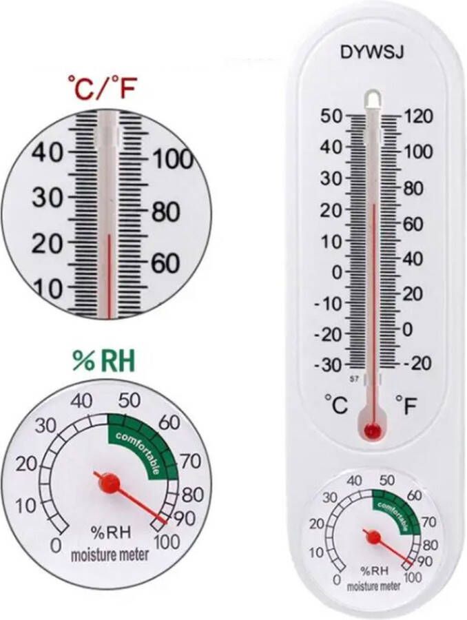 Cheaperito Thermometer En Hygrometer In 1 I Binnen Buiten Thermometer I Luchtvochtigheidsmeter I Kunststof I Celcius & Fahrenheit I Incl. Ophanghaak I 19.5 cm I Wit
