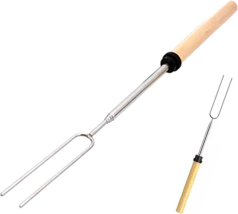 Cheaperito Uitschuifbare Vleesvork I Barbecue Vork I BBQ I Grillvork I Telescopisch I 31 82.5 Cm I Hout RVS