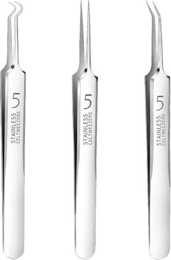 Cheaperito Ultrafijne 0.1 MM Pincetten 3 Stuks I Hoge Precisie I Professionele Acne & Puisten Verwijderaar I Verwijderen Haartjes En Onzuiverheden I RVS