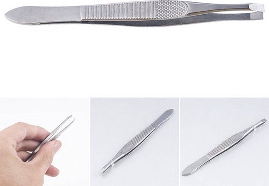 Cheaperito Wenkbrauw Epileer Pincet RVS I Wenkbrauw Ontharen I Gezichtshaar Verwijderen I Platte tip I 8 5 CM I Zilver
