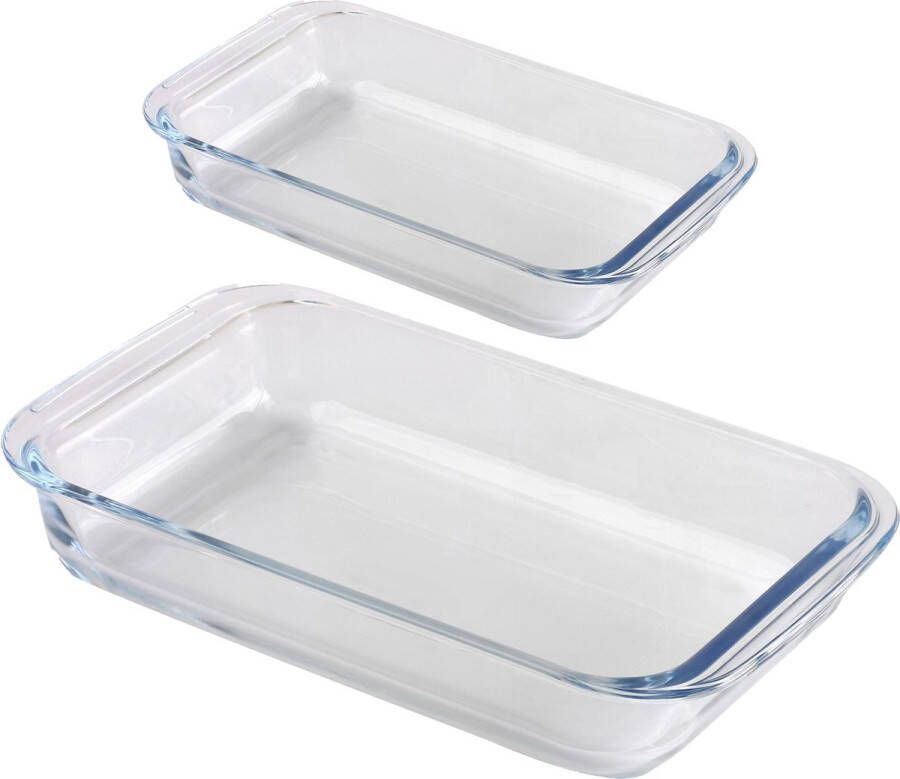 Merkloos Chef traiteur ovenschaal set 2-delig rechthoek glas 1L en 3L keuken Ovenschalen