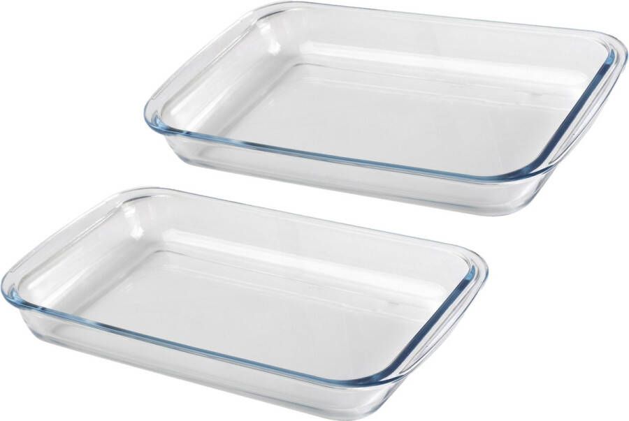 Merkloos Chef Traiteur Ovenschaal van borosilicaat glas 2x rechthoek 1.6 Liter 30 x 18 x 5 cm Ovenschalen