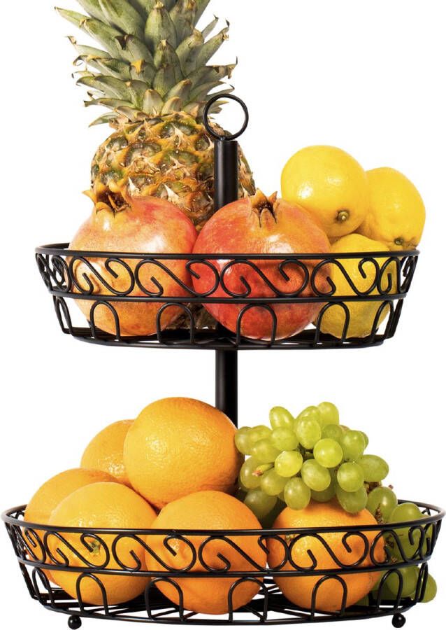 Chefarone Fruit Etagère Fruitmand – Fruitschaal – Groentemand – Opberger – 2 Laags – Metaal Zwart