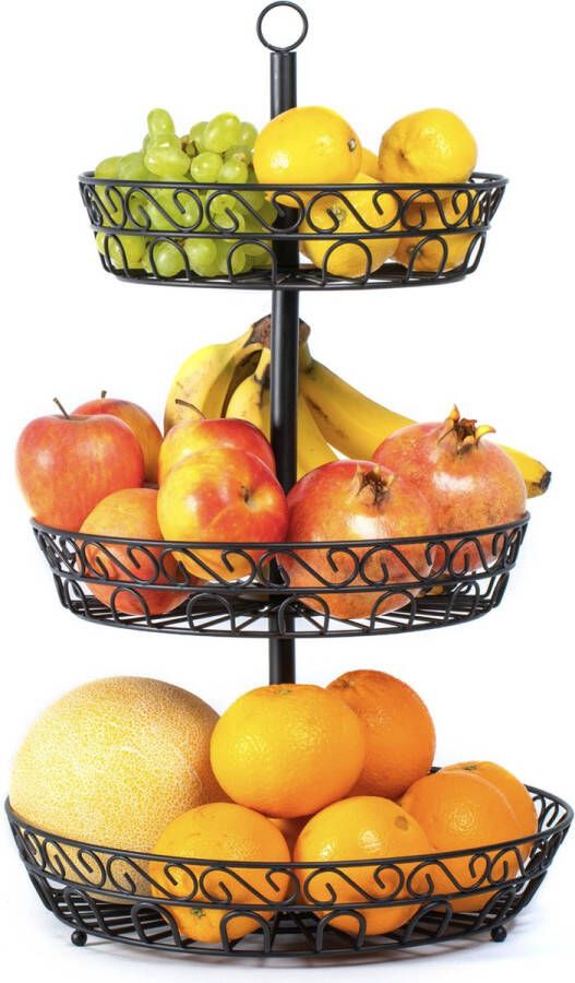 Chefarone Fruit Etagère Fruitmand – Fruitschaal – Groentemand – Opberger – 3 Laags – Metaal Zwart