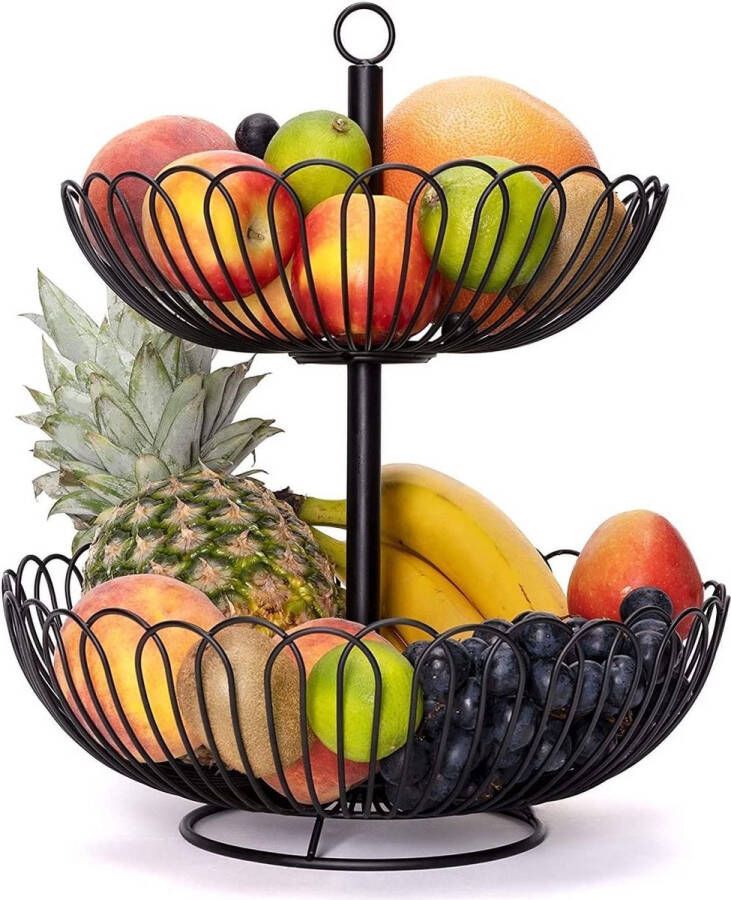 Chefarone Fruit Etagère Fruitmand – Fruitschaal – Groentemand – Opberger – 2 Laags – Metaal Zwart
