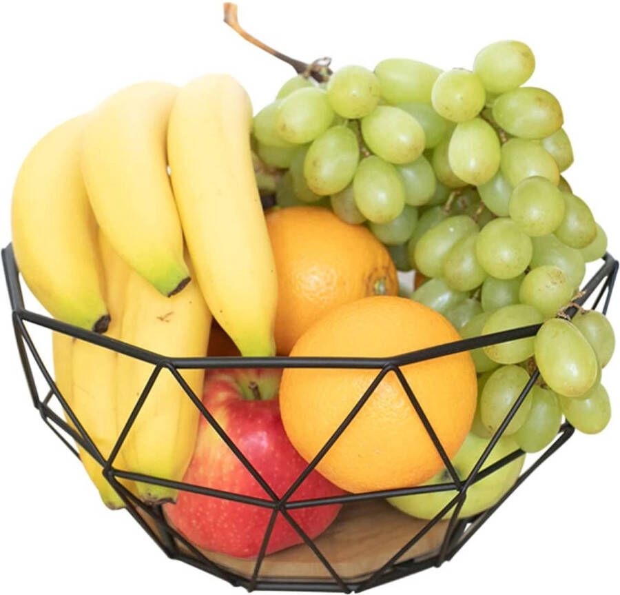 Chefarone Fruitmand Fruitschaal – Groentemand – Opberger – Metaal – Hout – Zwart