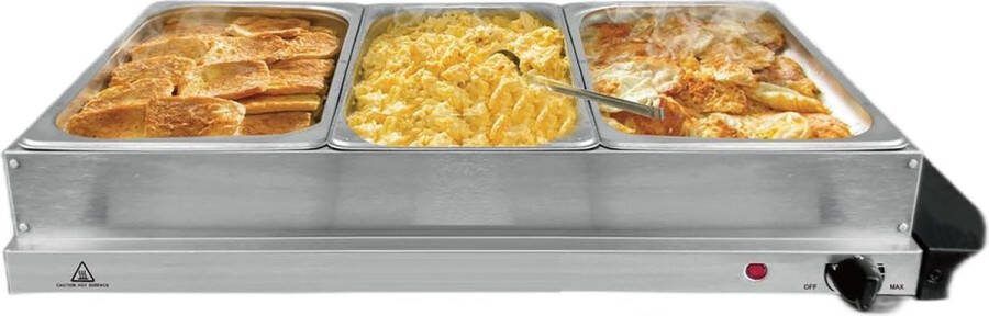 Cheffinger Buffetwarmer Warmhoudplaat Chafing Dish Bain-marie Voedselwarmer 2x2.4L & 2x1.1L Roestvrij Staal