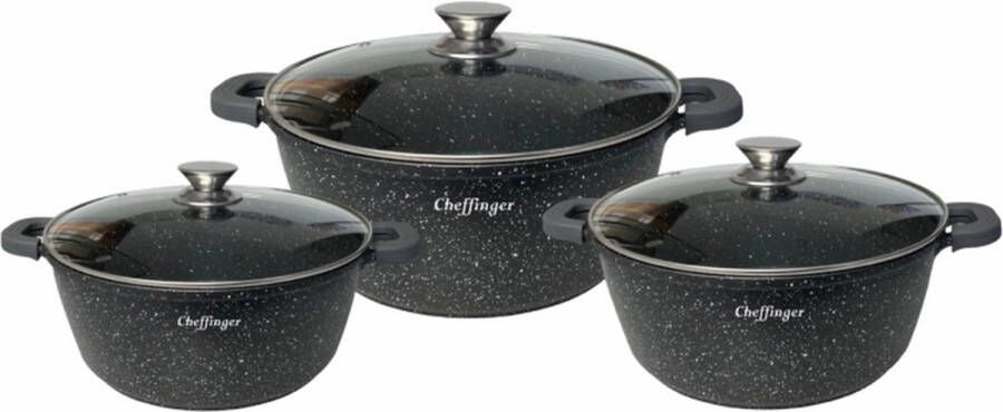 Cheffinger CF-DCS01: 6-delige set met Mable gecoate soeppannen 20 cm 24 cm 28 cm