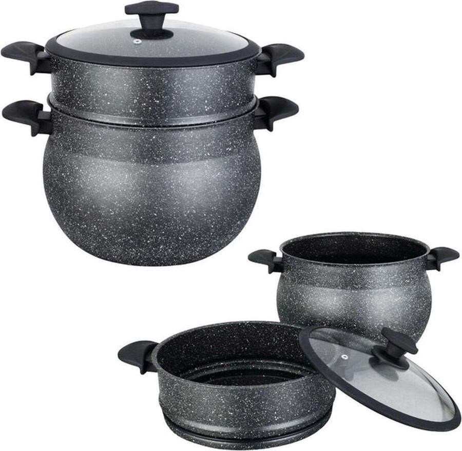 Cheffinger Couscouspan Stoompan 6L Zwart Rijst en Groentestomer Couscoussier Met Deksel Inductie