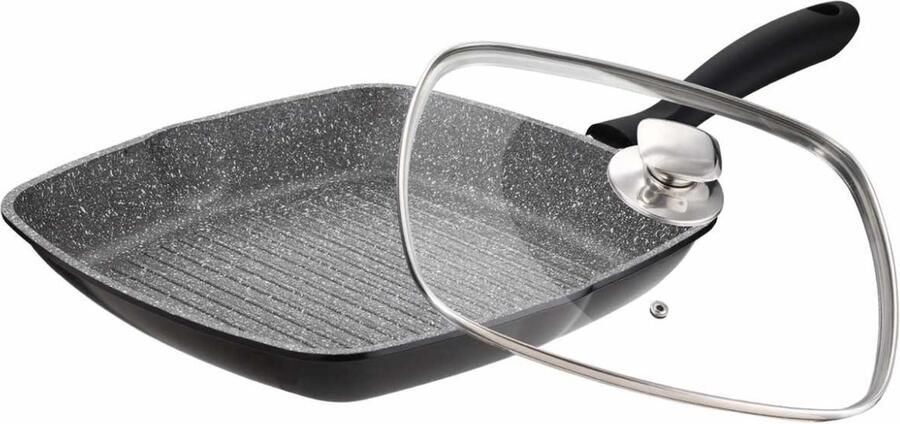 Cheffinger Grillpan met Deksel 28cm Zwart Inductie