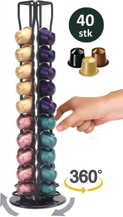 Cheffinger Nespresso Capsulehouder 360° draaibaar 40 Cups Cuphouder Koffiecups Houder Zwart
