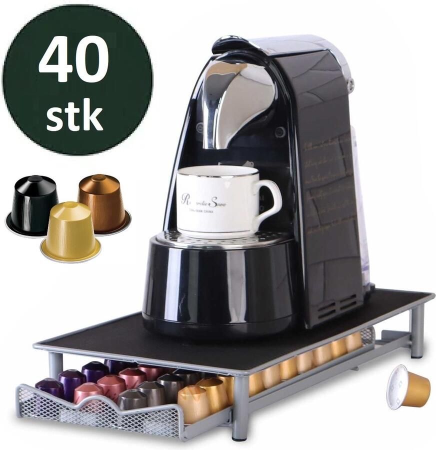 Cheffinger Rechthoekige Lade voor 40 Nespresso Capsules met Metaal Rooster Zwart