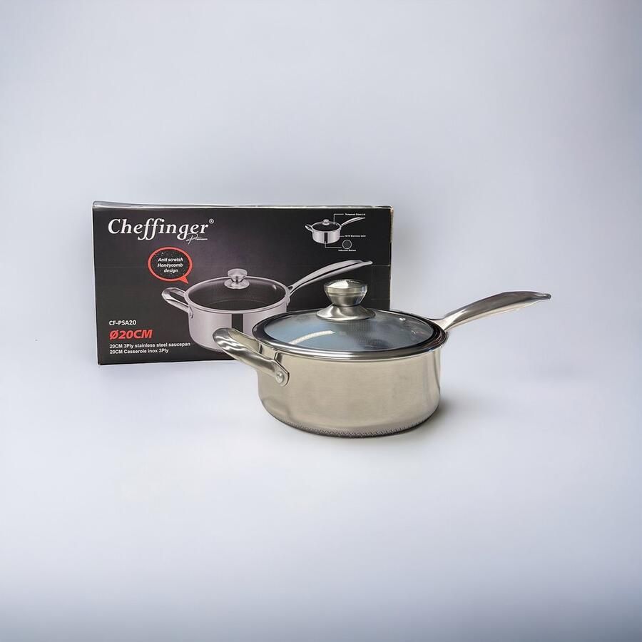 Cheffinger Sauspan met Deksel 20cm Honingraat Inductie Steelpan Inductiepan