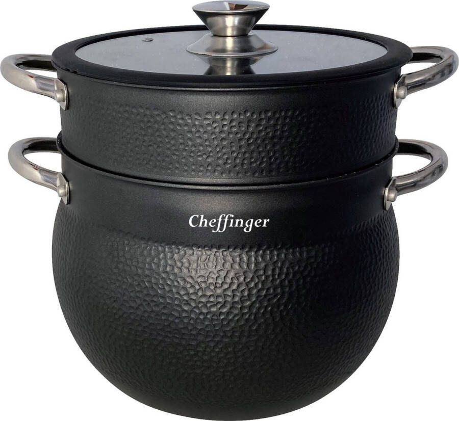 Cheffinger Couscouspan Stoompan 8L Zwart Rijst en Groentestomer Couscoussier Met Deksel Inductie